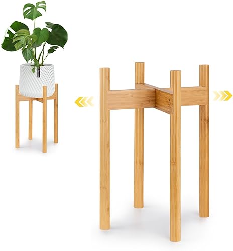 Miniatura 13 de Fox & Fern Soporte Grande Ajustable para Plantas de Interior — 11 a 15 Pulgadas, Soporte Premium de Bambú Estilo Moderno de Mediados del Siglo