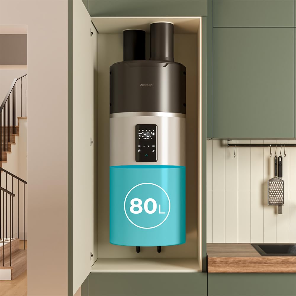 Cecotec Scaldabagno Elettrico 80L Verticale con Display Touch AeroThermal 80L. Energia Sostenibile, Basso Consumo, Touch Screen, Controllo APP, R290, Temp. Fino a 75ºC