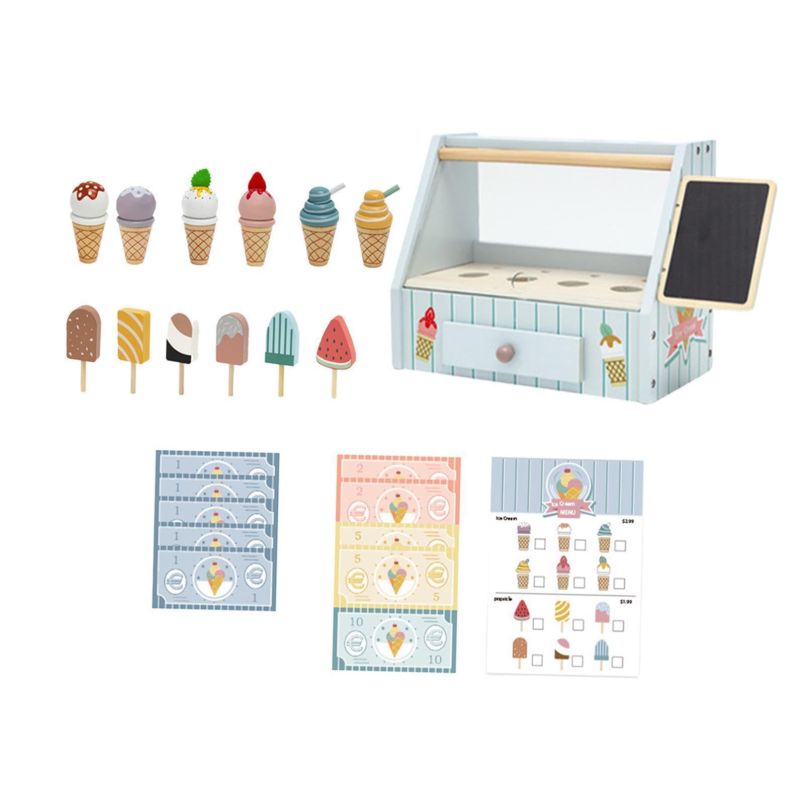 Il giocattolo educativo della gelateria incoraggia i bambini a | mentre giocano, imparando le abilità sociali essenziali e la sicurezza. Giocattolo da cucina per bambini. Negozio di gelati.