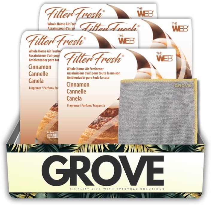 Air Filter Freshener For Home Vents – FilterFresh Cinnamon Scent 0.8 oz Gel Bundle with Microfiber Cloth – Whole Home HVAC & Small Space Application – Odor Control for Air Systems – Gift Set (5 Items)