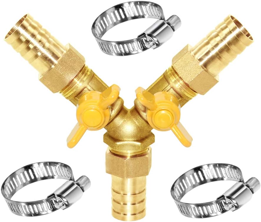 Joywayus 3 Way Shut Off Ball Valve 3/4" Hose Barb Y Shaped 2 Switch Brass Fitting