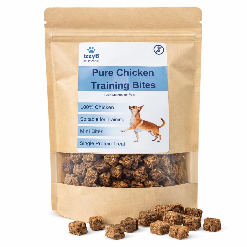 IzzyB Pet Products Training Bites Dog Treats – 100% Pure Meat, Grain-Free & Low Fat (200g, Chicken)