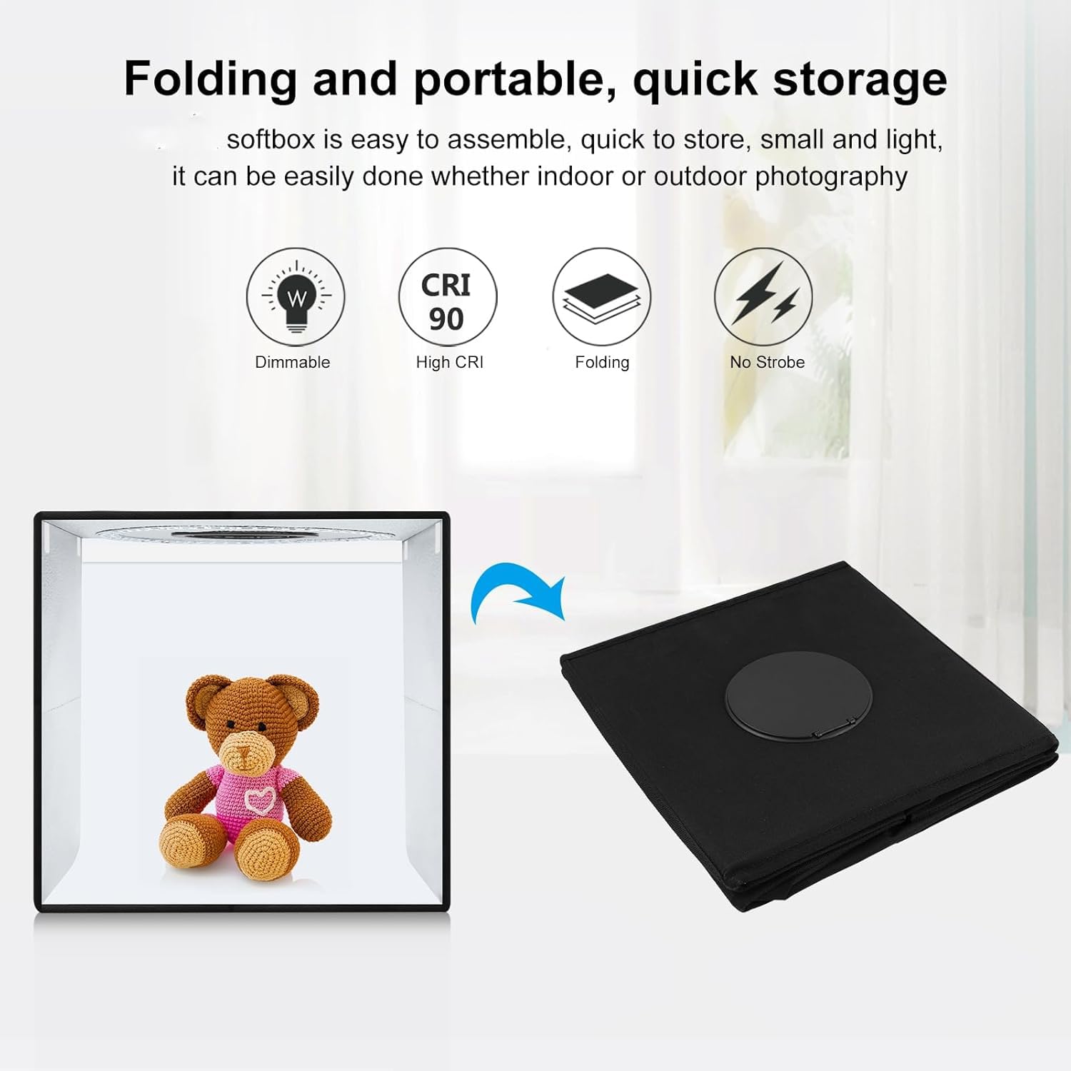 OBEST Boîte à lumière Photographie 40 * 40 * 40cm Cabine Photo Portable, Kit Tente de Prise de Vue avec 160 Lampes LED dimmables, Interface Type-C, 6 Toiles de Fond