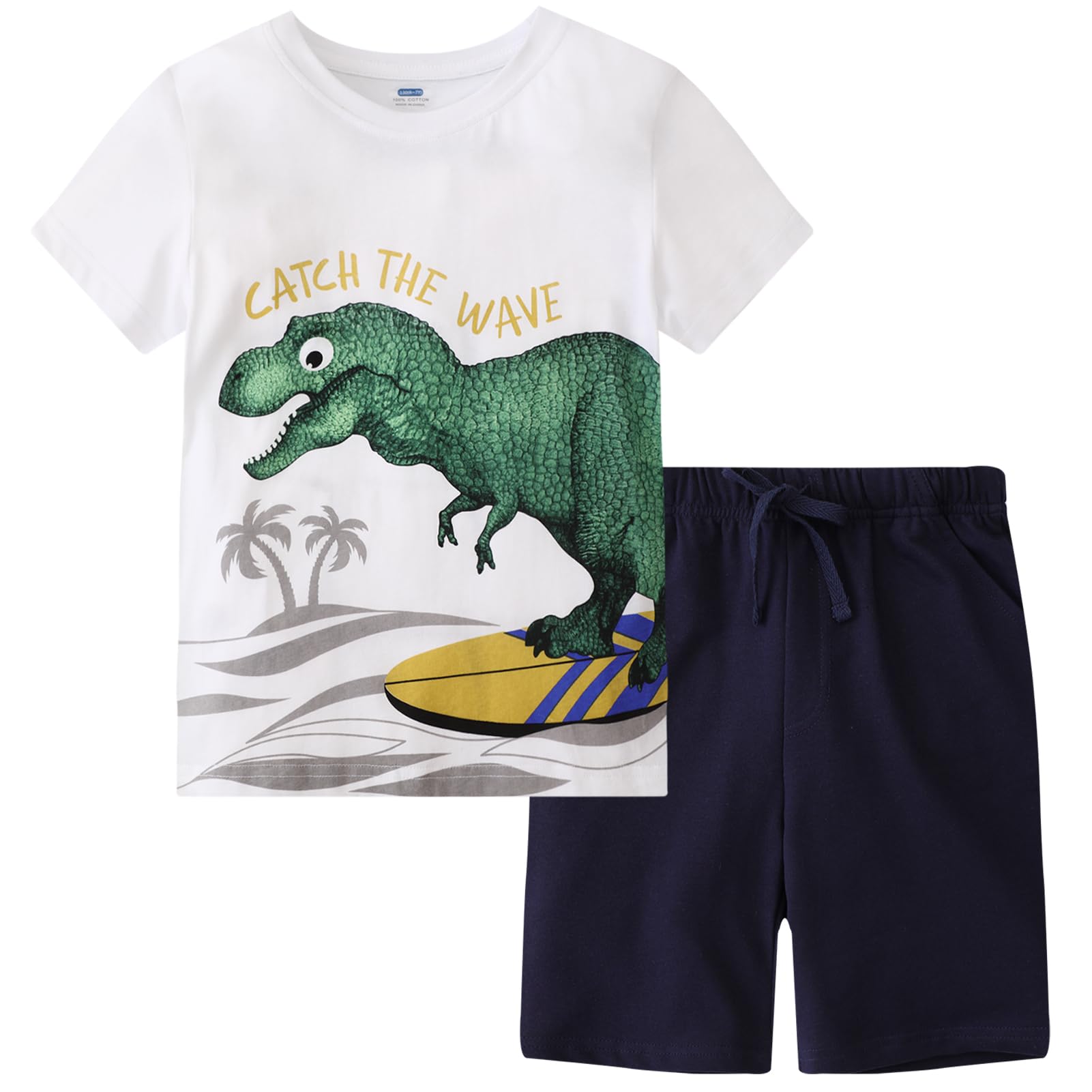 Frogwill Toddler Boys Summer Clothes Hawaiian Jungle Animal Cotton T-Shirt and Poplin Short Outfit Set