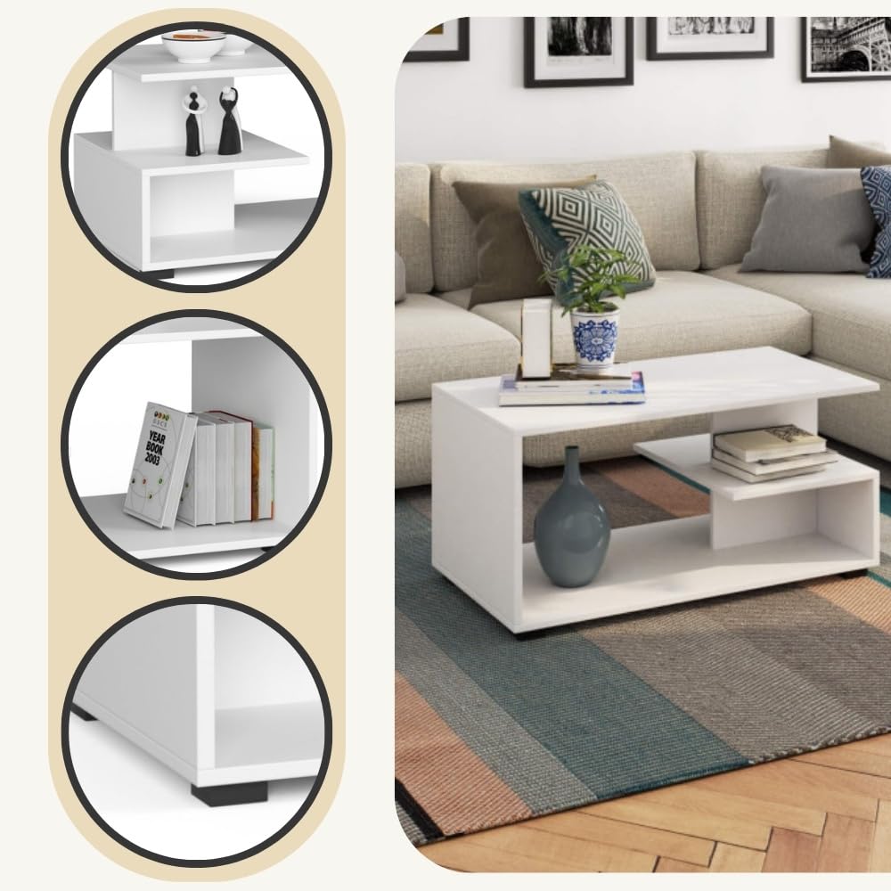 AKORD Table de Salon avec Une étagère DOMI | L92xH45xP53 cm | Table Basse Design Moderne | Tables Basses de Salon | Tableau Meuble de Rangement| Chêne Craft & Façade Blanc AKORD Table de Salon avec Une étagère DOMI | L92xH45xP53 cm | Table Basse Design Moderne | Tables Basses de Salon | Tableau Meuble de Rangement| Chêne Craft & Façade Blanc