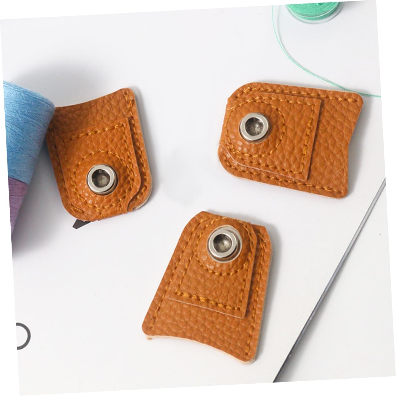 Veemoon 6pcs Sewing Knitting Finger Protectors Pu Thimble Guards for Needlework Reusable Portable