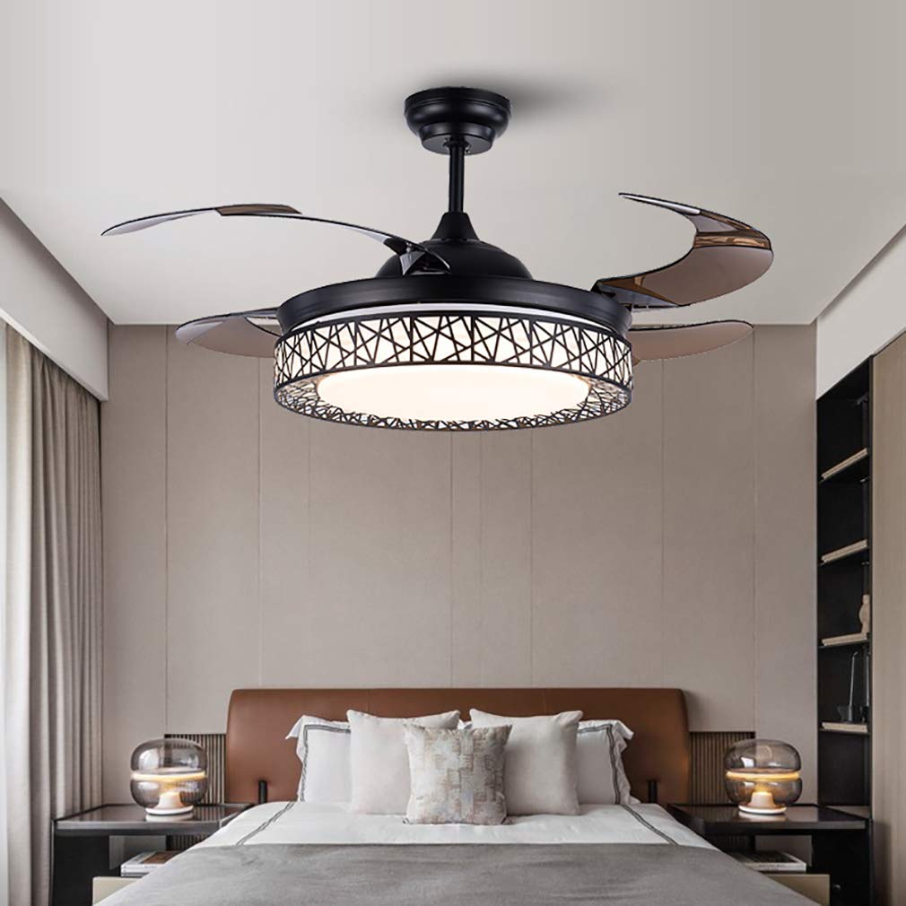 HXYSXHJUO Fanps, Reversible Ceilifans with Led Lights, Intangible Remote Control 6 Gears Adjustable Fan Lights for Bedroom Lounge Liviroom Diniroom/Black/Picture Display