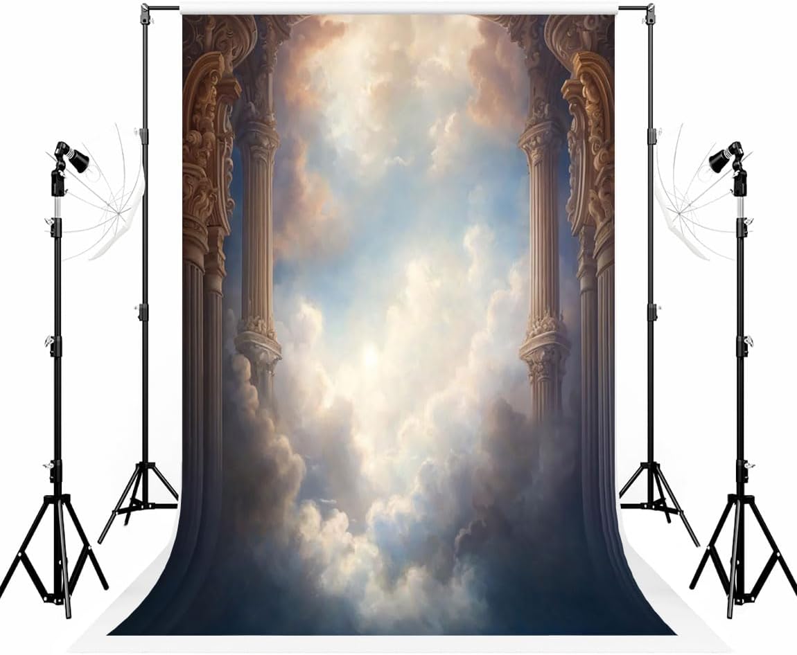 Kate 5×7ft (1.5×2.2m) European Medieval Castle Photo Backdrop Fantasy Sky White Clouds Stone Columns Interior Photography Background for Photo Studio Photographer Props
