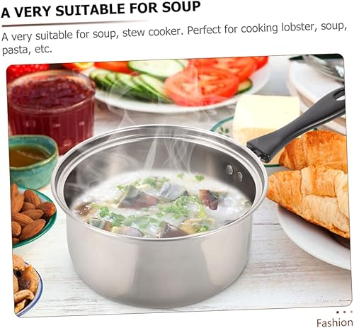 Miniatura 4 de 1 juego de olla de leche de acero inoxidable con mango largo antiadherente cacerola de cocción para calentamiento rápido para sopa de leche y pasta,