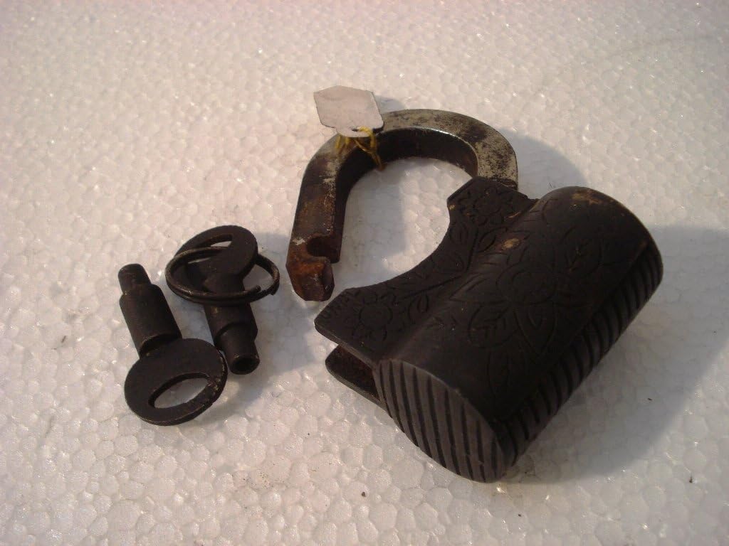 Home - Garden Brass Padlock - Lock with Keys - Working - Brass Made - Type : (Handcuff - Vintage Finish)