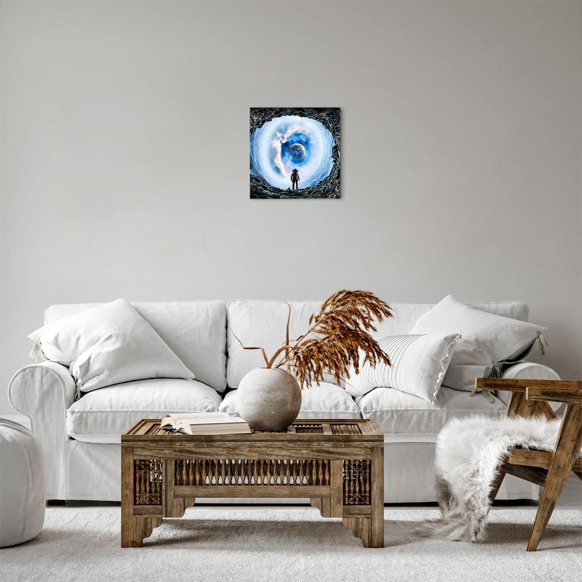 Moderne Impression Sur Toile Terre Univers Etoiles Galaxie Image Tableau Decoration Murale 125x70cm Deco Décoration Salon Chambre Triptyque 5 Parties