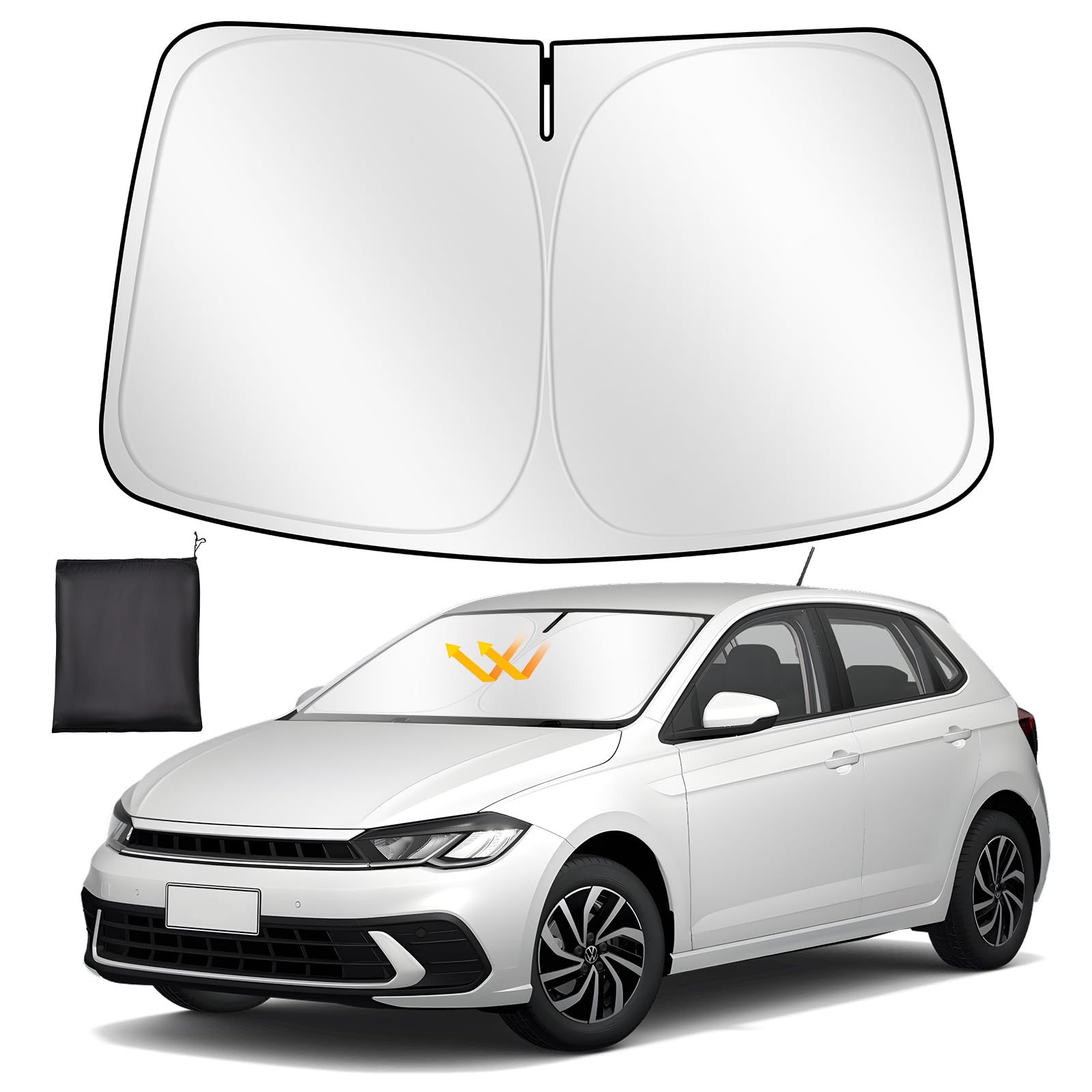 ZATOOTO Pare Soleil Voiture Pare Brise Avant sur Mesure pour VW Polo 2018-2024, Pare Soleil Pare Brise Pliable, Epais et Réfléchissant en Bloque Les Rayons UV et Garde la Voiture Plus Fraîche