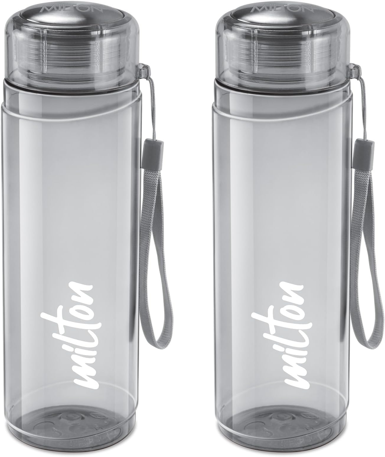 MILTON Hector 1000 Pet Water Bottle, Set of 2, 1 Litre Each, Grey, Reusable Plastic Fridge Bottle, BPA Free and Leak Proof Bottles for Travel, Work