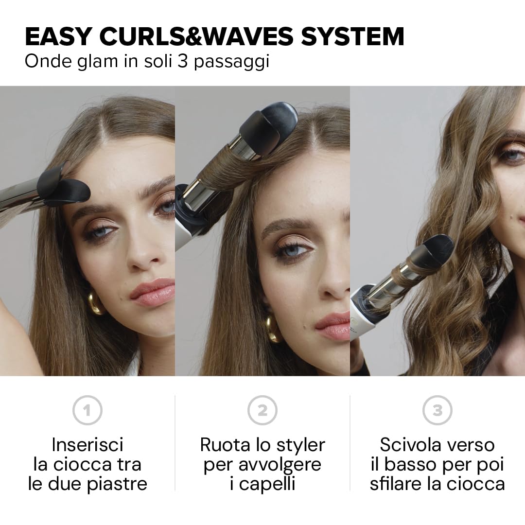Bellissima Imetec Instant Curls & Waves, Ferro arricciacapelli per onde, Thermo Control, diametro 25 mm, Temperatura Regolabile 170°C-210°C, Riscaldamento Rapido, Autospegnimento, Fermacavo