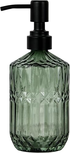 Dispensador de jabón de vidrio verde de 18 onzas, dispensador de jabón de vidrio grueso para cocina recargable, dispensador de jabón de vidrio