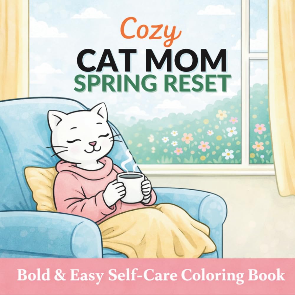 Cozy Cat Mom Spring Reset: Bold & Easy Self-Care Coloring Book
