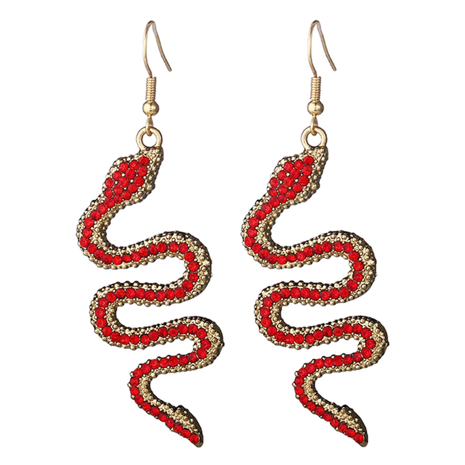 Aksod Snake Dangle Earrings for Women Red Sparkly Crystal Animal Dangling Earrings Personalized Rhinestone Snake Halloween Ear Jewelry for Women