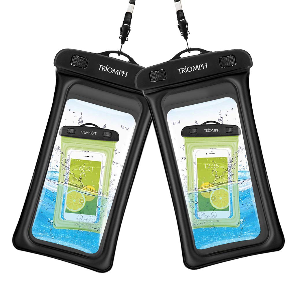 Triomph Floating Waterproof Phone Pouch, IPX8 Waterproof Case, Dry Bag for iPhone Xs Max/Xr/X/8/8Plus/7/7Plus/6/6s Plus, Samsung Galaxy S10 S9+,Note,Moto,Google Pixel/LG/HTC 6.5'' 2 Pack for Swimming