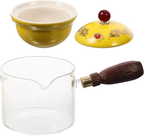 UPKOCH Tetera de vidrio con infusor lateral para verter té con mango de madera de porcelana vintage para té de hojas sueltas