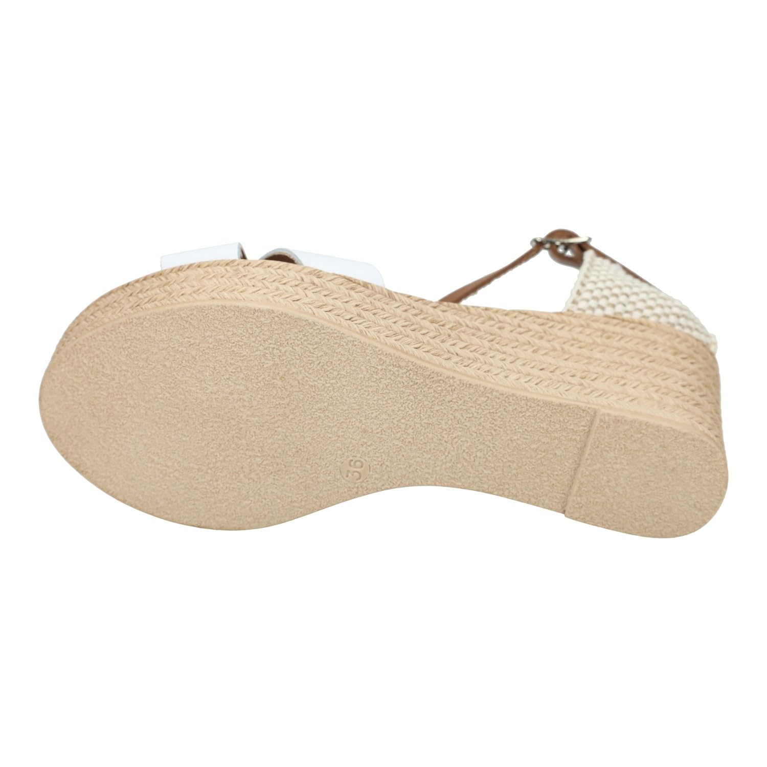 SANDALI M704 Blancas de Piel para Mujer con cuña de 6cm, Verano con cuña, Hechas en España Mujer