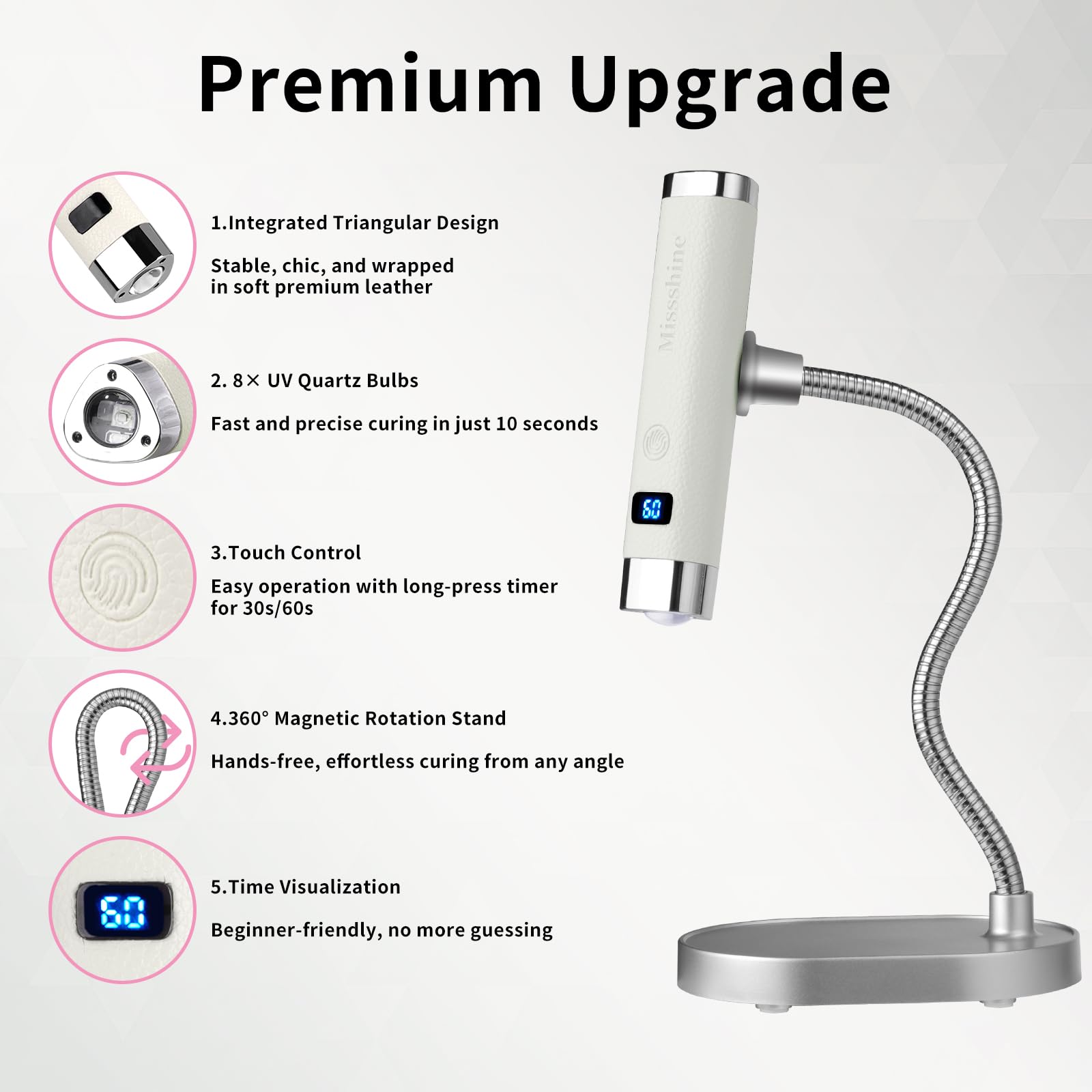Missshine Cordless UV/LED Nail Lamp for Gel Nails