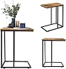 C Shaped Sofa Side Table, Steel MDF Frame Under Sofa Table with Adjustable Feet, Slim Narrow Couch Side Tables Slide Under Sofa Bed, Snack Tray Table for Coffee Laptop in Living Room, 51x35x62cm