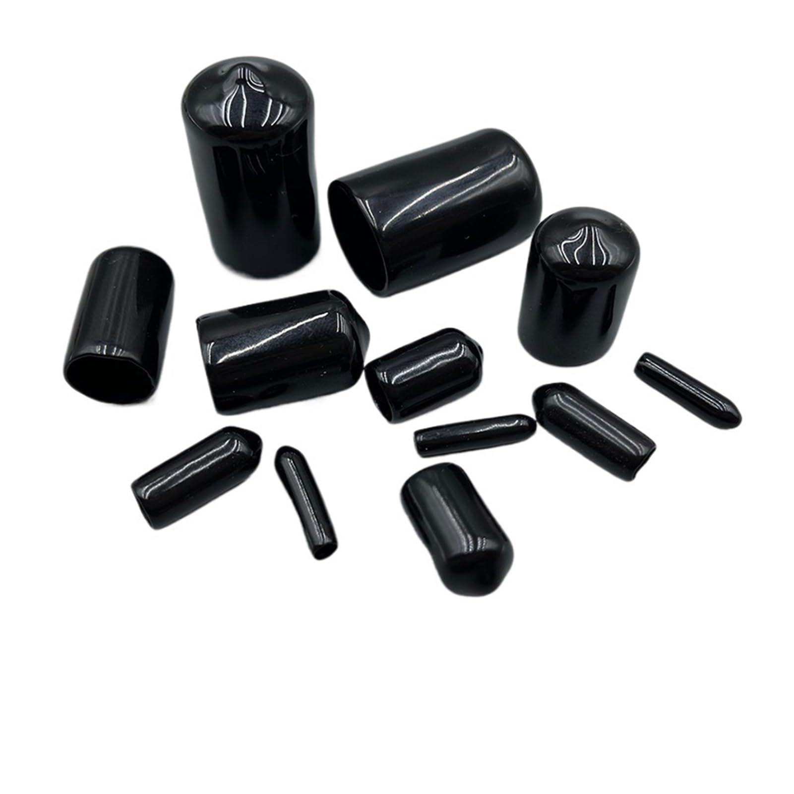 Rubber End Caps Silicone Plastic Black Red White Transparent Blue Yellow Green Size 1.3mm-90mm(Black,A8.5mm-B15mm 50Pcs)