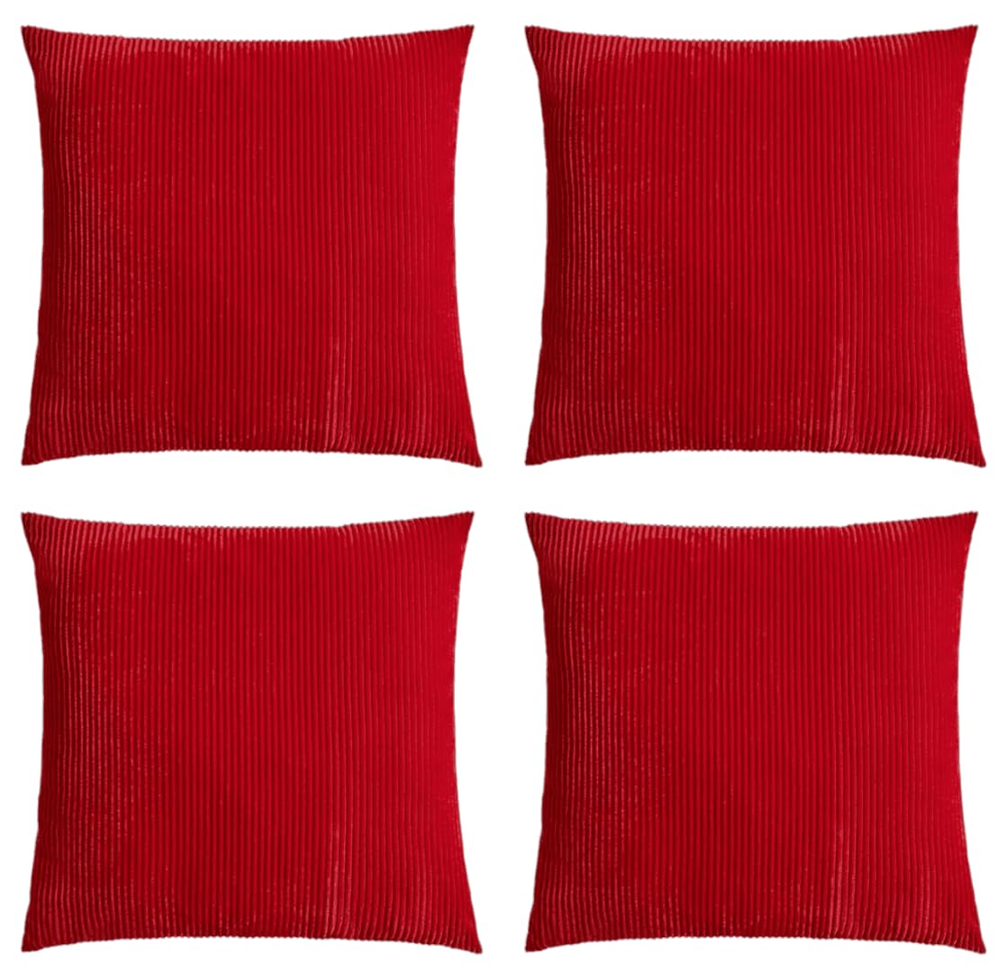 Seechoo Corduroy Cushion Covers, Set of 4, 40 x 40 cm, Plain Soft Striped, Assorted Colours (Red), 40 x 40 cm (Pack of 4)