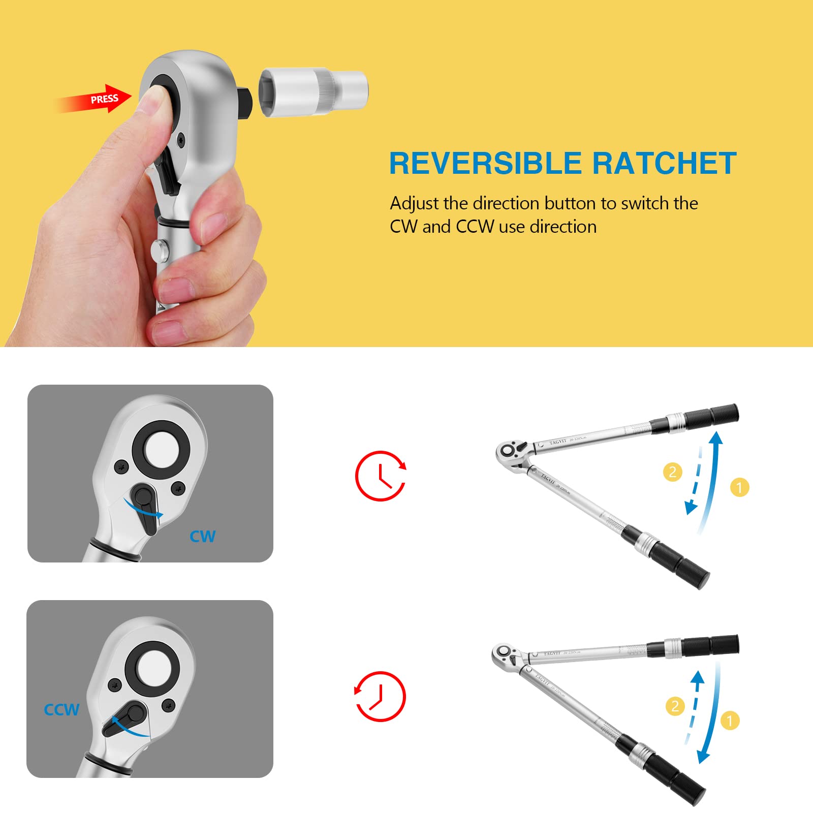 Clé Dynamométrique 1/2" Haute Précision ±3% 20-220 Nm avec Boîte de Rangement