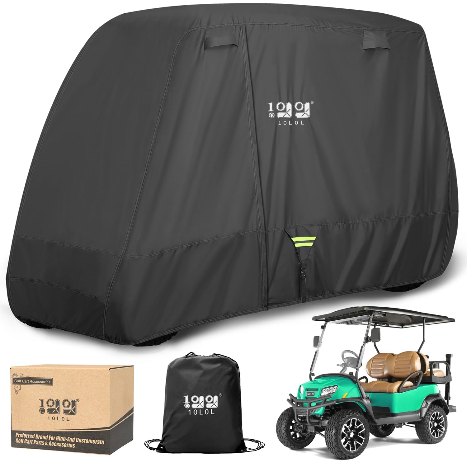 Golfwagen-Abdeckung Universelle für 2/4 Passagiere Golf Cart für Yamaha, EZGO und Club Car, Allwetter Outdoor Schutz Wetterfest, Schwarz