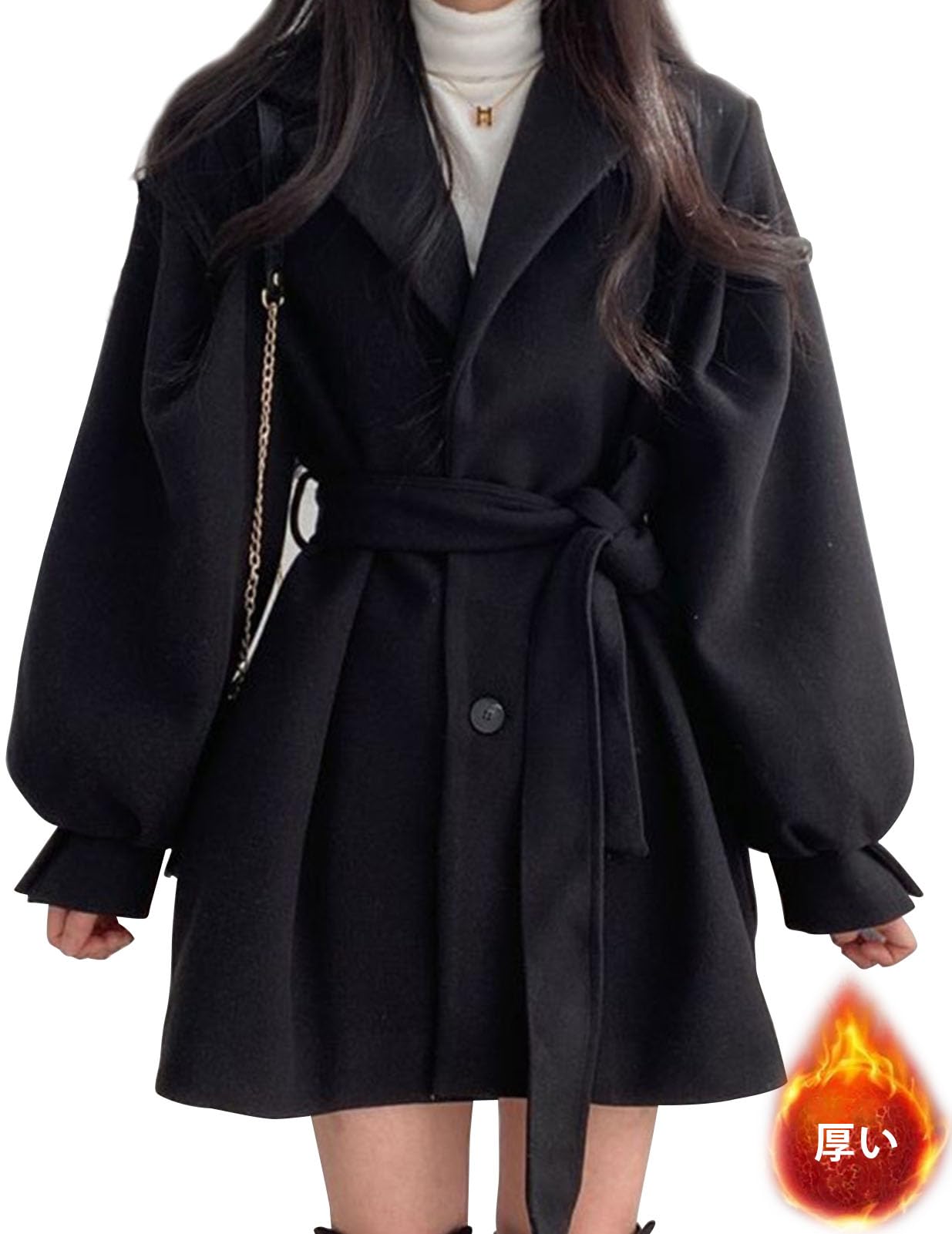 ｓｏｒｏｓｉｓ Sorosis Women's Coat, Autumn/Winter Jacket, V-Neck, Belt, Long Sleeve, Cardigan, Retro French Style, Short Coat, Loose, Warm, Thick, Plain, Elegant, Neat, Large Size, Work, School, Date, Going Out-picture-56