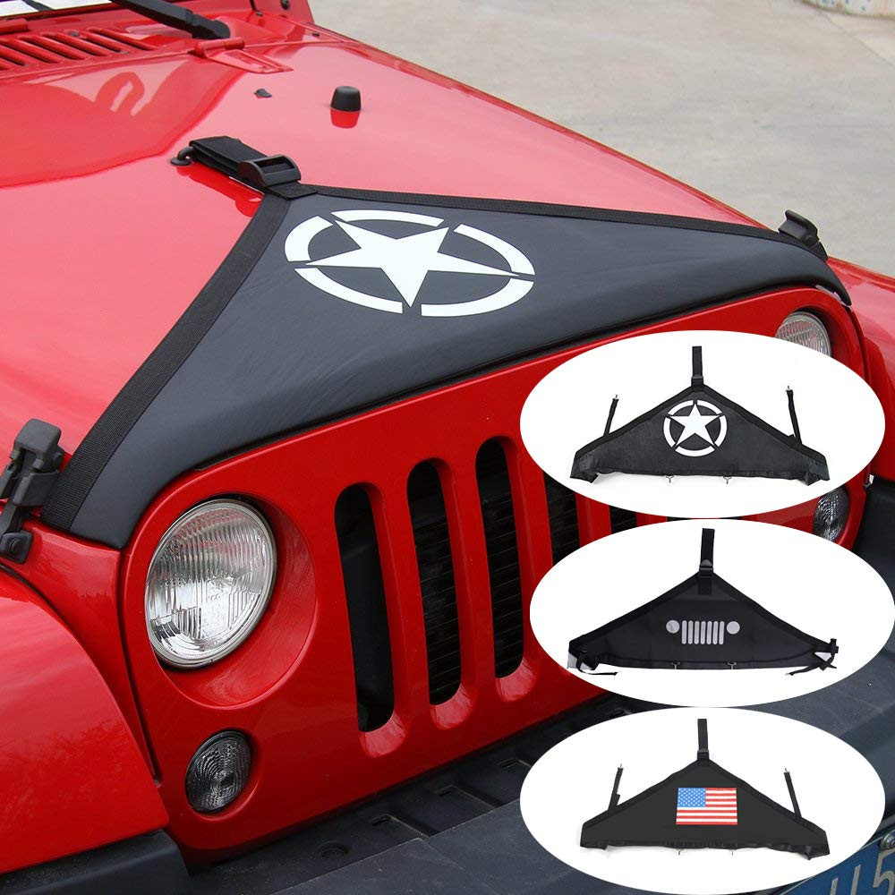 Esyauto Protezione del Cofano Anteriore Coperchio del Cofano Coperchio Triangolo, Kit per Jeep Wrangler JK 2007-2017 Nero