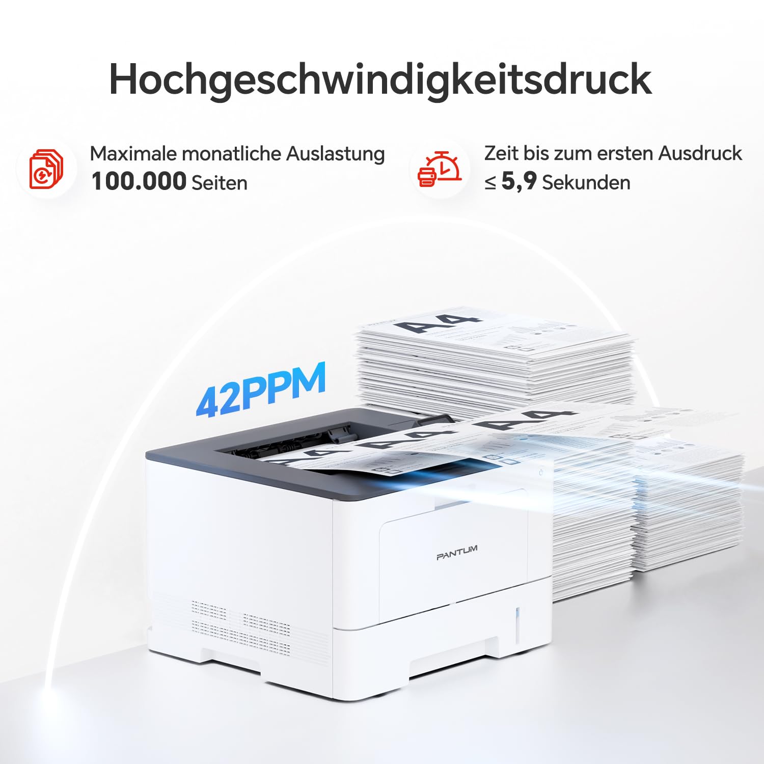 PANTUM BP5200DW Laserdrucker Schwarz Weiss, WLAN Drucker, Hohe Druckgeschwindigkeit 42 ppm, Automatischer Duplexdruck, USB, Ethernet, Airprint, A4, Inklusive 3000-Seiten-Starter-Tonerkartusche
