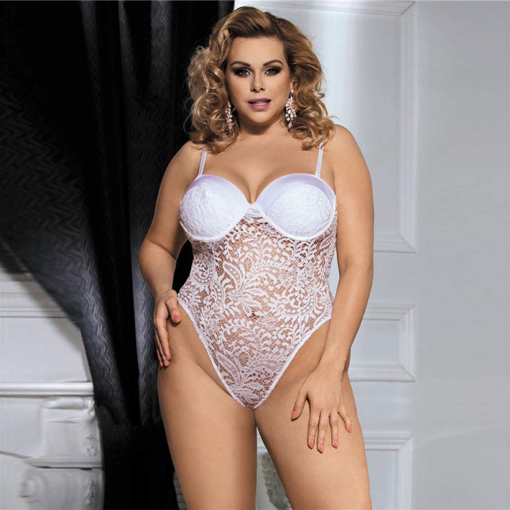 Conjuntos de Ropa de Dormir y Bata para Mujer, Ropa Interior, Traje de Talla Grande, Pijama Ajustado Transparente (Blanco XL (Adecuado para 120)