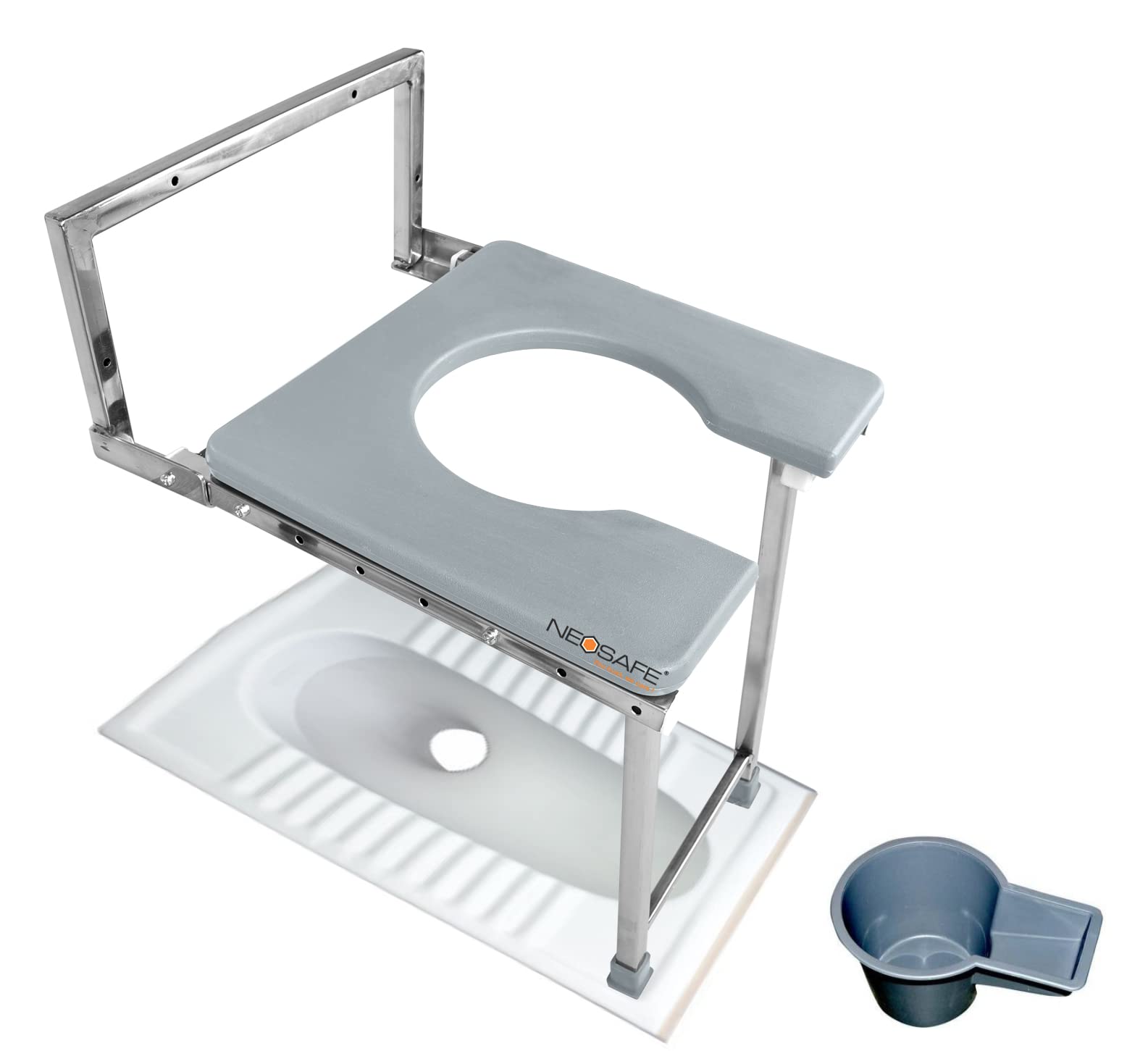 NEOSAFE Stainless Steel Premium Folding Shower Bathing Room Wall Mount Commode Stool Indian Toilet Seat For Elderly Disabled man And Pregant Women Support - Grey (120Kg, Set of 1)-image-27