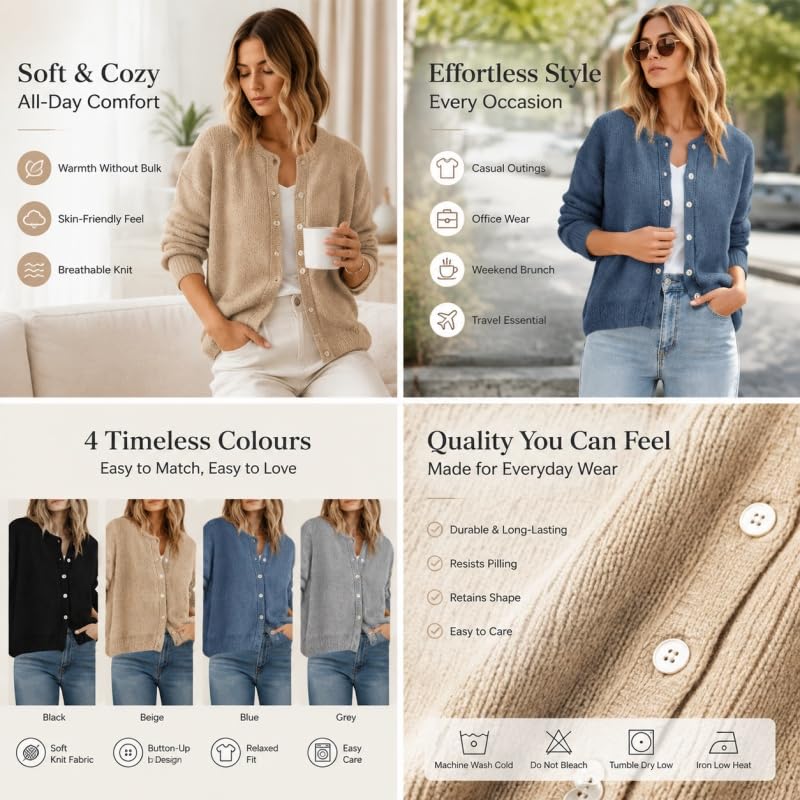Gilet Cardigan Oversize En Maille Pour Femme Léger À Col Rond Et Manches Longues Boutonné Doux Et Chaud Style Décontracté Ouvert Sur Le Devant Idéal Pour L'Oktoberfest Le Bureau Et Le Quotidie