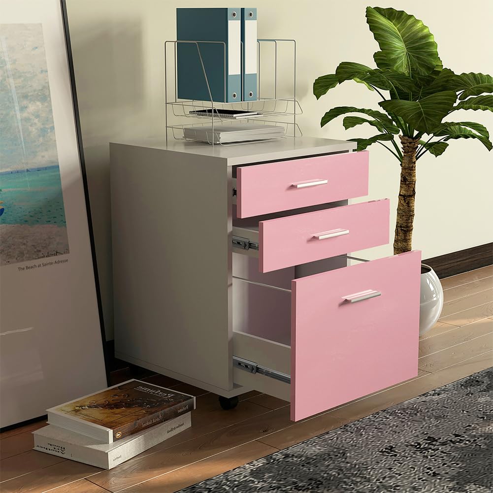 Mobile Desk BAKAJI 3 Drawers Pink - Dettaglio