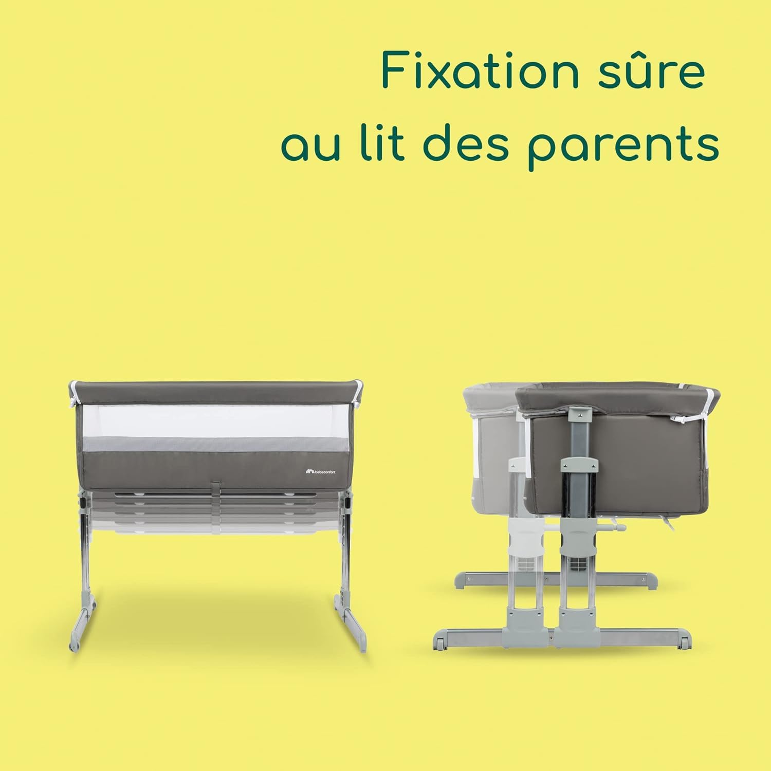Bebeconfort Calidoo Lit Cododo Bébé Berceau 2-en-1 0-6 mois 0-9 kg Inclinable 5 Hauteurs Grand Matelas Rembourré Côtés Filet Gris Gris