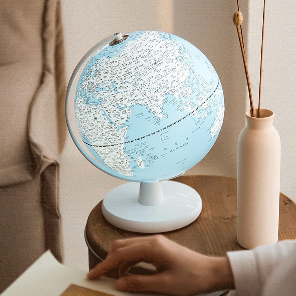 HRTC wereldbol Mappamondo con Supporto Mappamondo Blu Mappamondo geografico con Illuminazione a LED 2 in 1 Lampada a Globo per Bambini Perfect Desk Manuale Pratico
