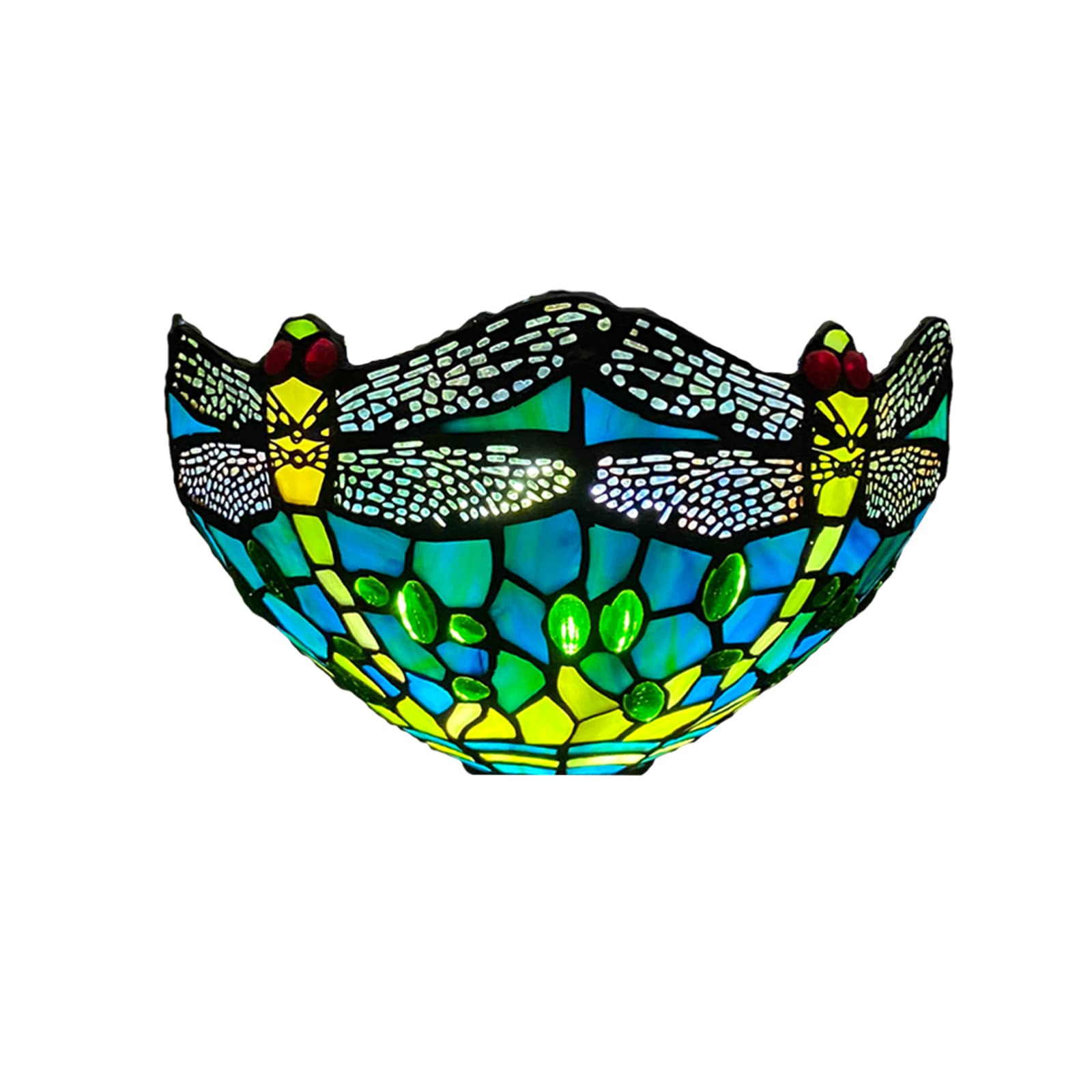 Auroh 12 Inch Tiffany Style Wall Sconce Light, Green Dragonfly Design Stained Glass Wall Lamp Sconce for Room, Lounge, Corridor, Hallway (TWL-1015)