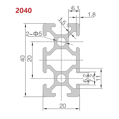 Miniatura 2 de 2 piezas de perfil de aluminio con ranura en T 2040, extrusión anodizada estándar europea, para impresora 3D de bricolaje y máquina CNC (31.496