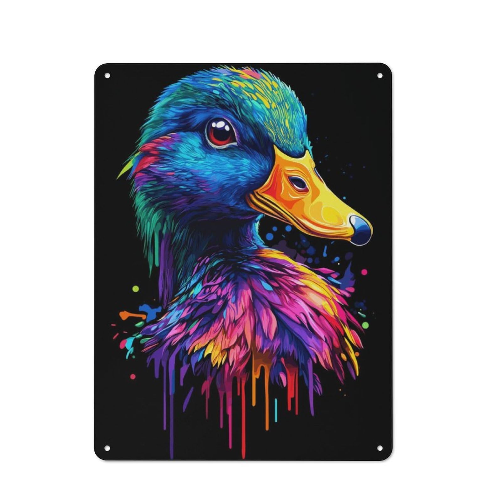Junmoney Pop Art Rainbow Duck Rustic Metal Sign 40X30cm For Living Room Wall, With Clear Rustic Wall Decor Character