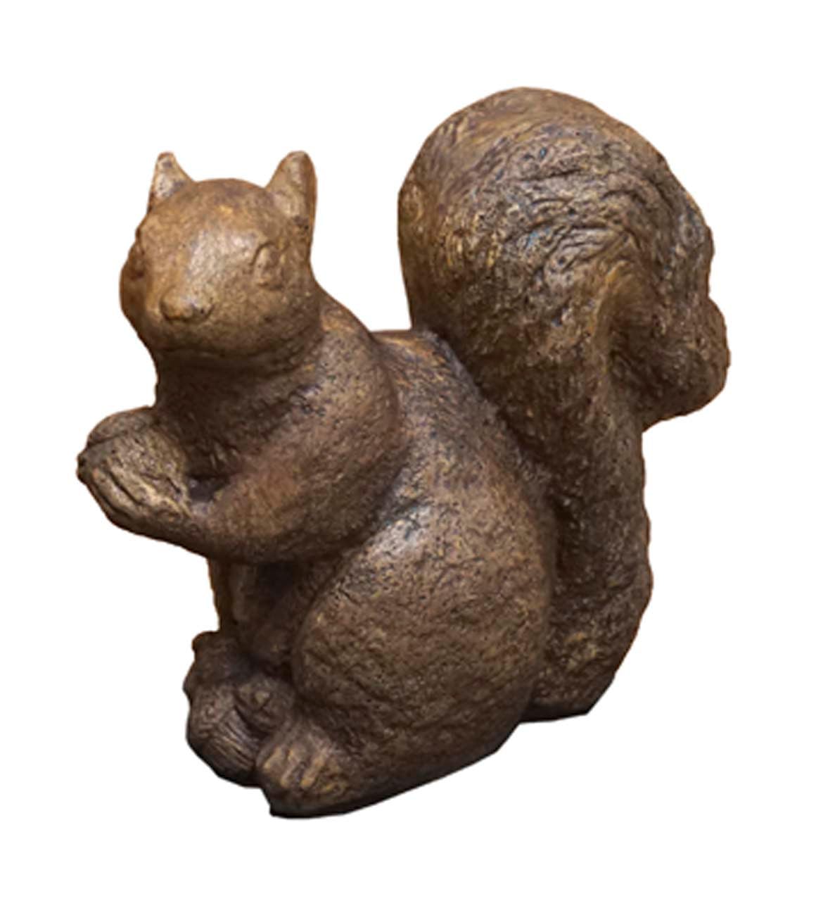 Solid Rock Stoneworks Large Squirrel with Acorn Concrete Statue, 10" Tall, Espresso Color