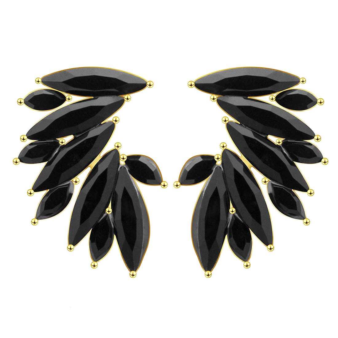 Yellow Chimes Earrings for Women and Girls Fashion Black Stone Crystal Studs | Gold Plated Leafy Shaped Stud Earrings | Birthday Gift for Girls & Women Anniversary Gift for Wife