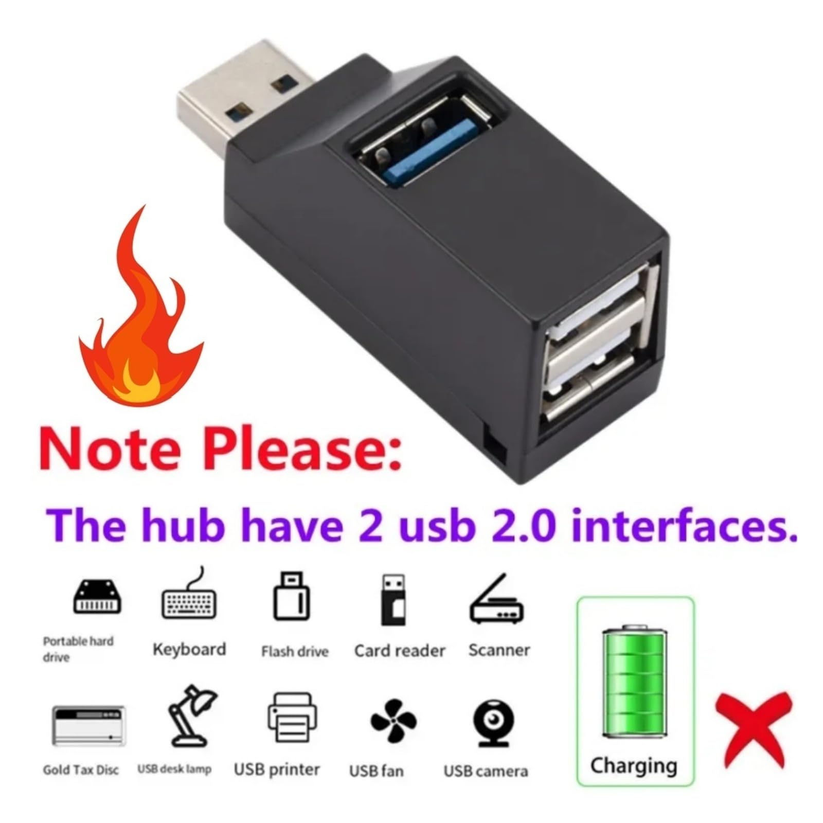 Hub USB 3.0 3-portowy rozdzielacz 5 Gb/s do laptopa PC Mac (czarny)