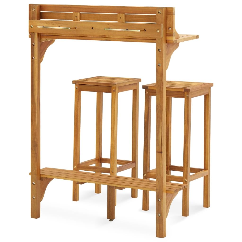 vidaXL Juego de Muebles de Bar de Balcón Jardín 3 Piezas Patio Balcón Bar Bistró Pub Comedor Mostrador Taburete Mesa Alta Madera Maciza de Acacia