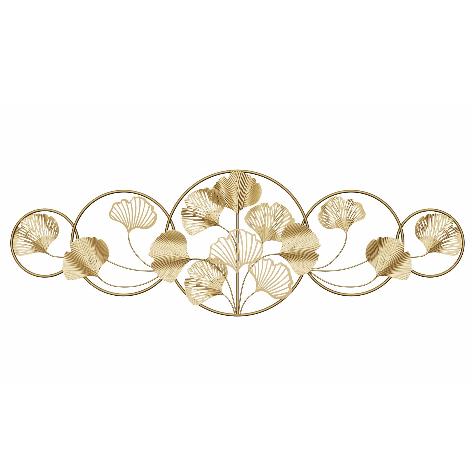 QHENS Wall Art for Living Room, Large Metal Wall Decor with Adjustable Leaves, Gold Ginkgo, 50.4 x 16.9 in, Indoor Decor for Bedroom or Hallway