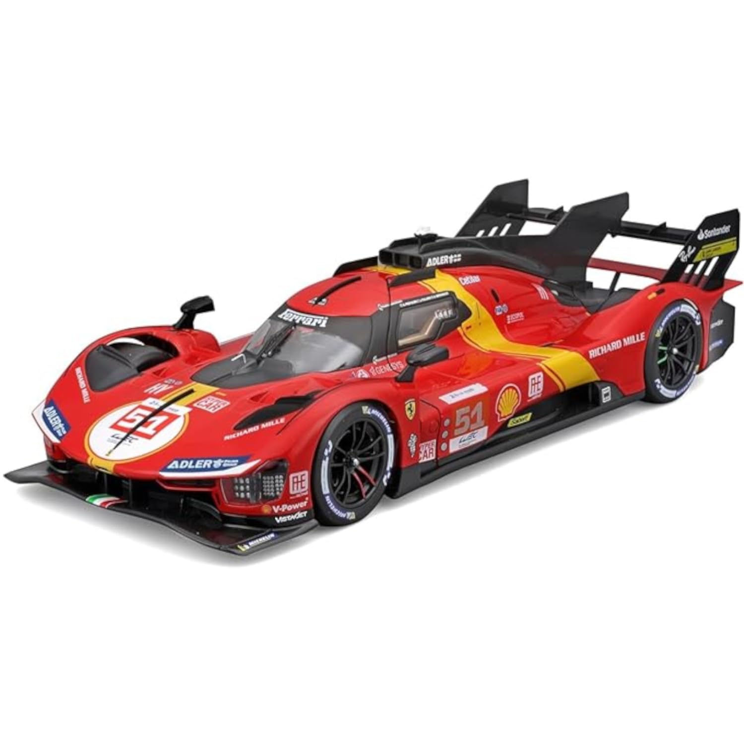 Bburago - 1/18 Scale Model Compatible with Ferrari 499P 2023 Car # 51 (Winner) Compatible with Antonio Fuoco Race Car Model