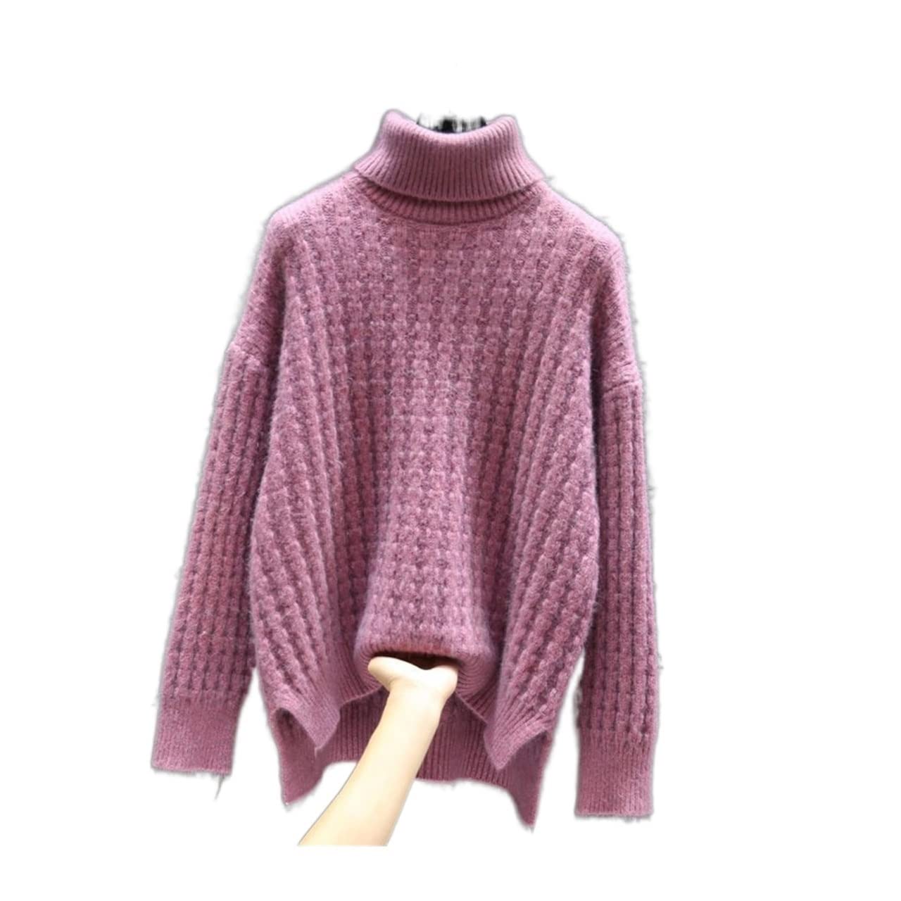Damski sweter z golfem, bardzo duży sweter o szerokości dzianej z długim rękawem, sweter Jumper zima, luźny, ciepły ubranie, kobiecy elegancki top na co dzień (kolor: A1, rozmiar: M)