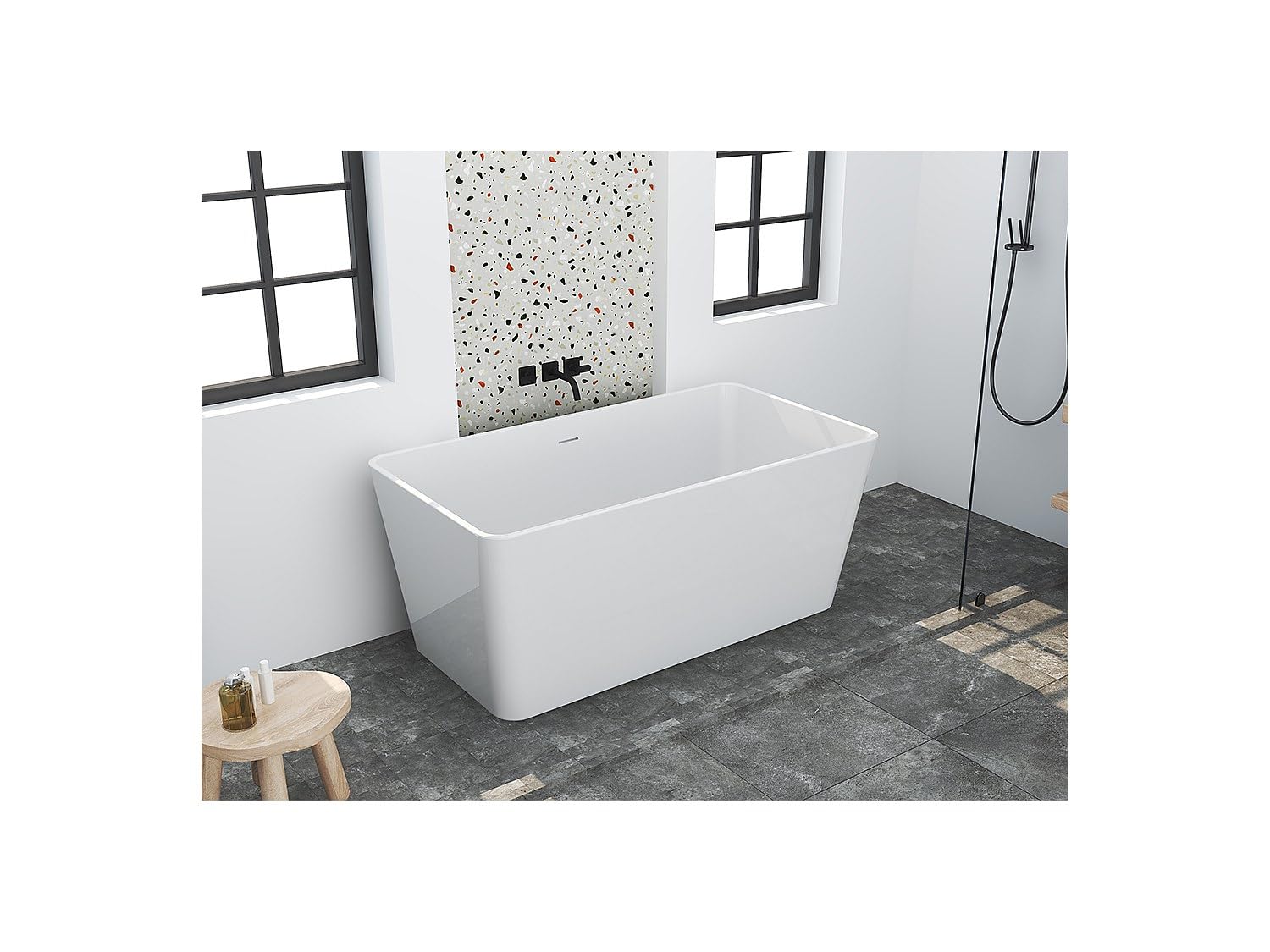 Vente-unique - Baignoire Ólot rectangulaire - 197 L - 130 x 70 x 55 cm - Blanche - Acrylique - SPICARA